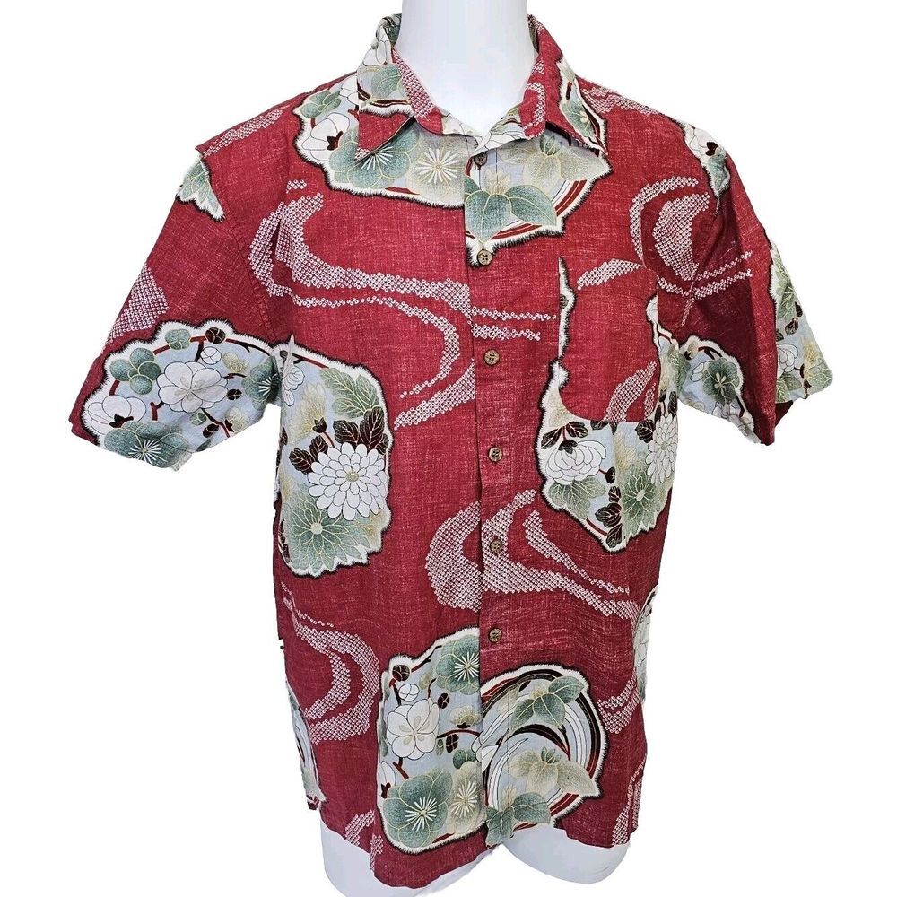 Vintage 90s UnionBay Mens XL Red Asian Floral Hawaiian Camp Aloha Shirt